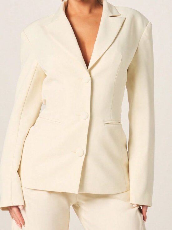 Apricot Open-Back Women's Blazer with Bow Tie Detail - Picture 5 of 6